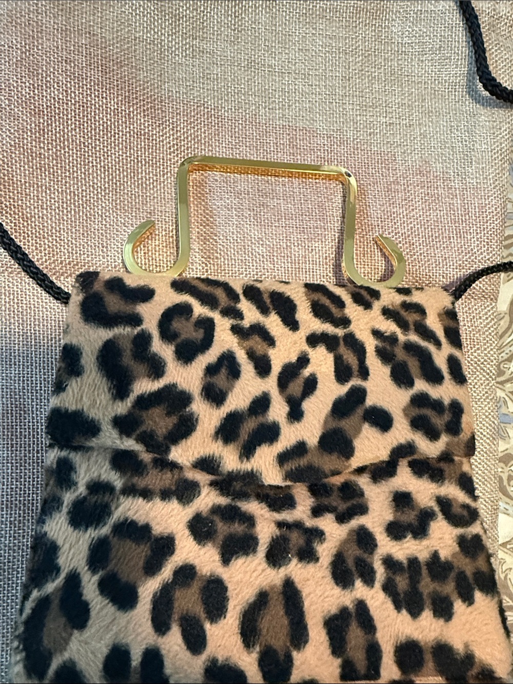 Leopard Print Faux Fur Crossbody Bag with Gold Handle